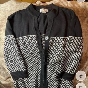 Christopher & Banks Black and White Patterned Cardigan Oversized Layering